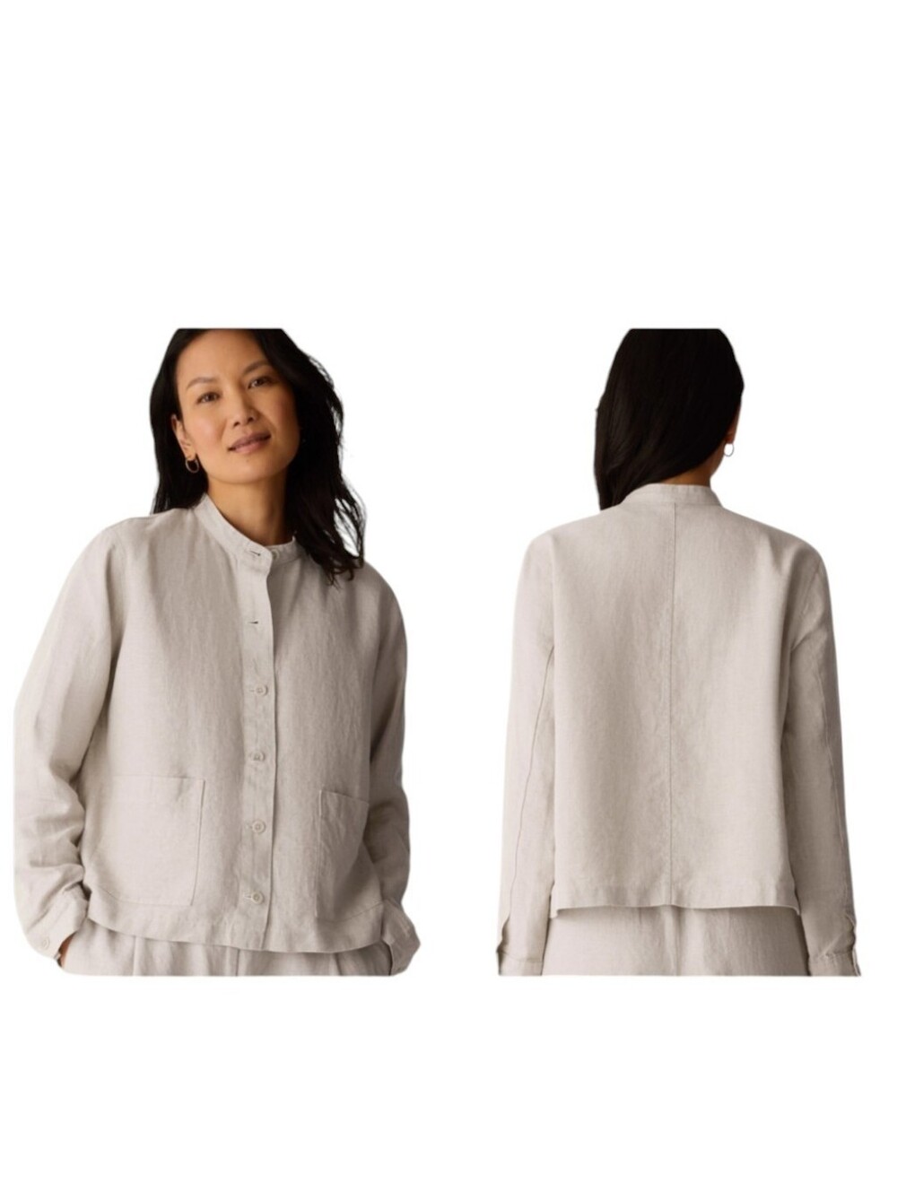 Eileen Fisher Linen Viscose Blend Mandarin Collar Shirt Jacket Grey Size PS